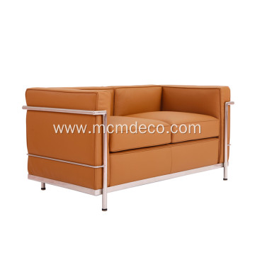 Brown Leather Le Corbusier LC2 2 Seat Sofa